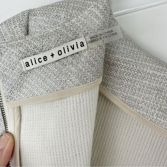 Alice+Olivia Short Sleeve Mini Cotton/Linen Sheath Dress Silver/Gold‎ Size 2 - Picture 10 of 11